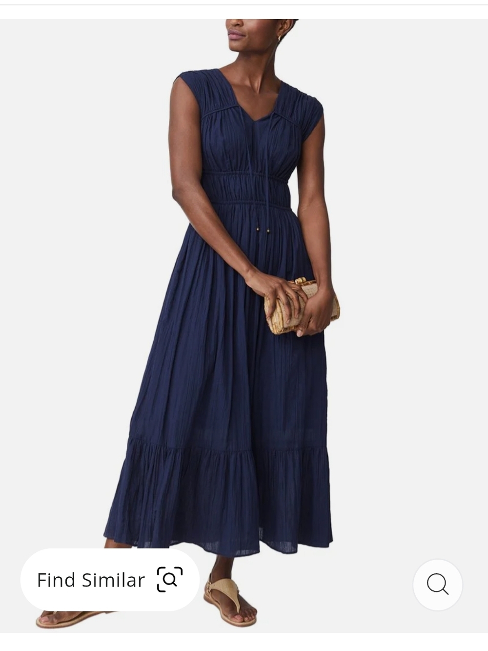 J. McLaughlin Minna Navy Crinkle Gauze Tiered Maxi Dress Medium Boho Resort